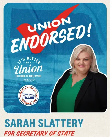 Nebraska State AFL-CIO endorsement graphic for Secretary of State.